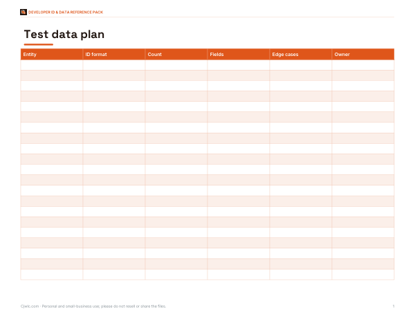 Preview of Printable Test Data Planner